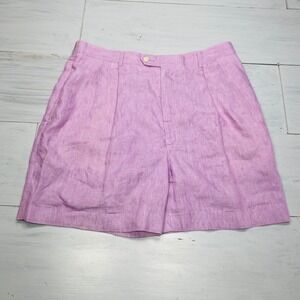 Paul Stuart Linen Pleated Shorts Womens 14 Purple High Waist Made in USA Lilac
